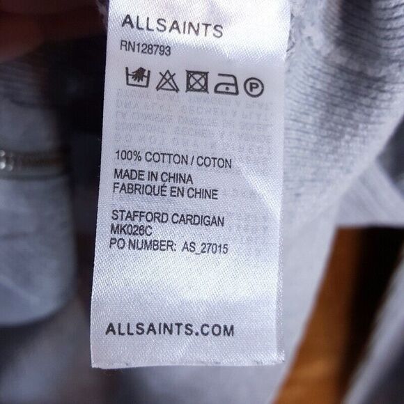 ALL SAINTS Womens Sweater Medium Gray Zip Up Cardigan Pocket Loose Knit STAFFORD - Picture 4 of 8